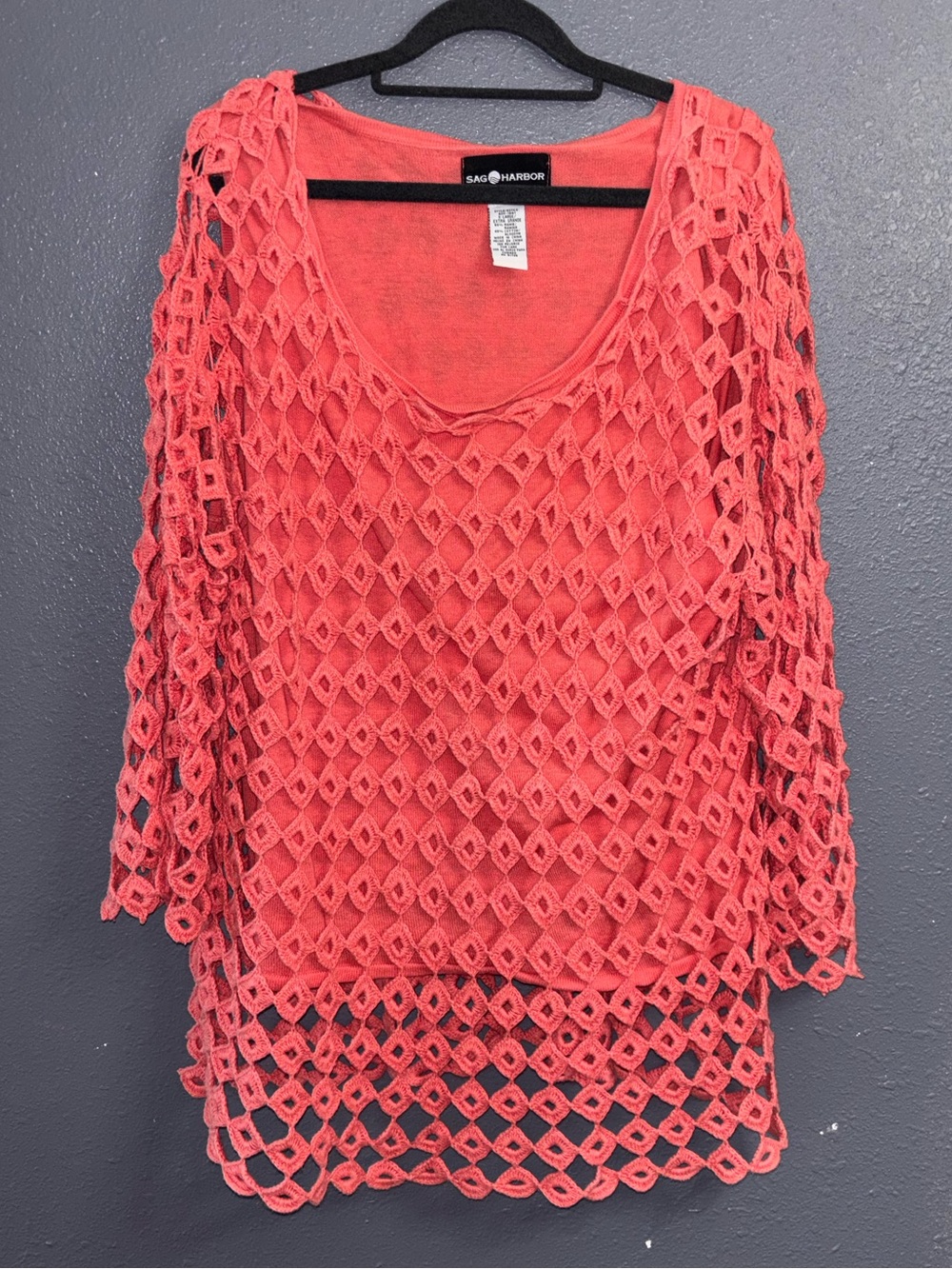 Sag Harbor Coral Openwork Knit Top